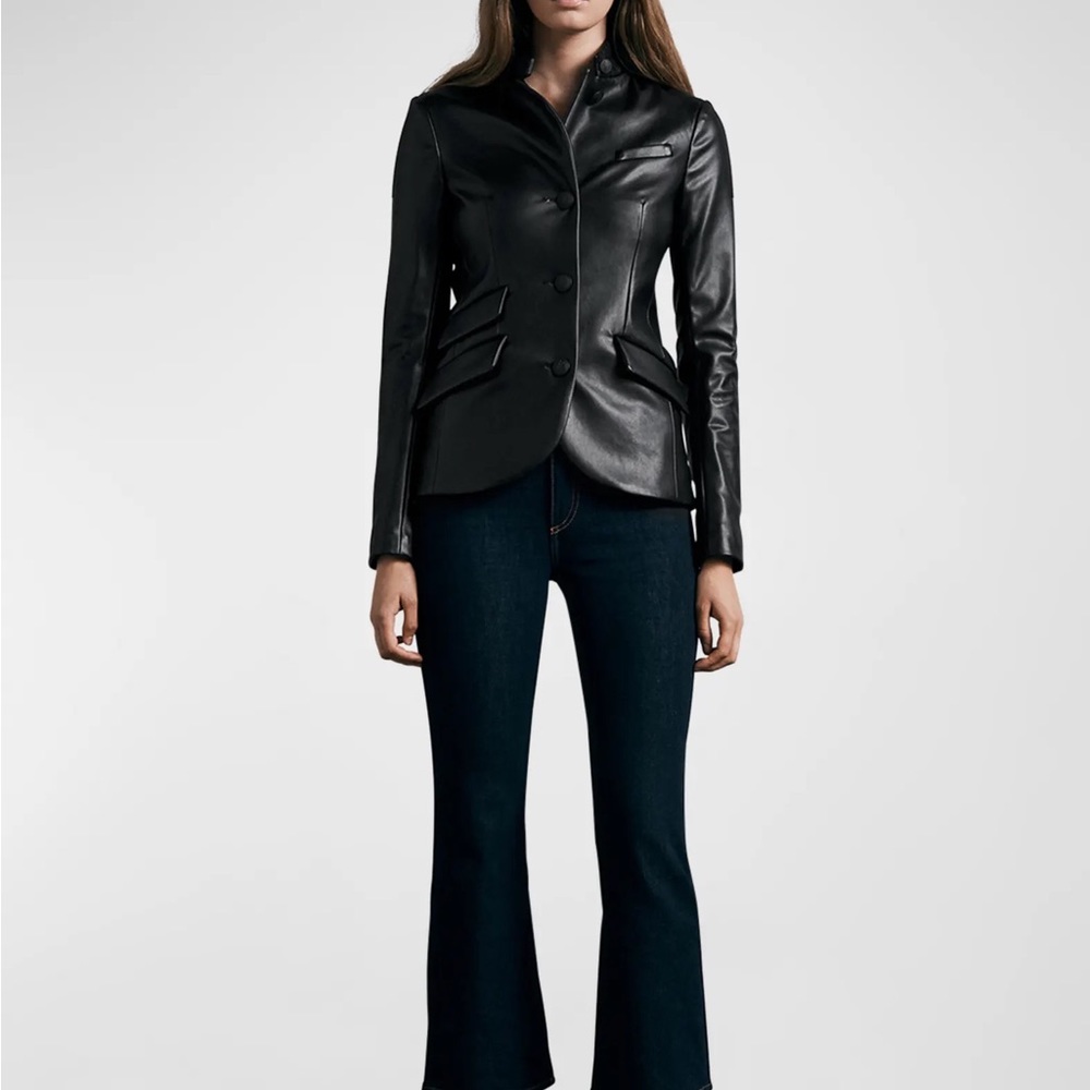 CLASSIC BEAUTY! π€ CURRENT! Black Rag & Bone Vegan Leather Slade Blazer Jacket! - Picture 4 of 5